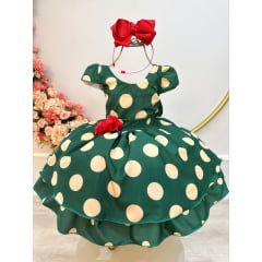 Vestido Infantil Verde Militar C/ Broche de Flor Festas