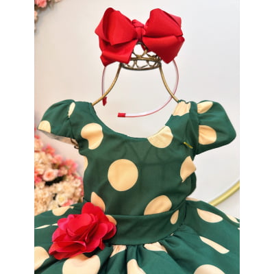 Vestido Infantil Verde Militar C/ Broche de Flor Festas