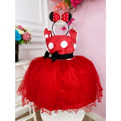 Vestido Infantil Vermelho Bolinhas C/ Broche Strass Luxo