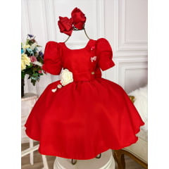Vestido Infantil Vermelho Broche Flores Aplique Borboletas