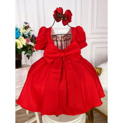 Vestido Infantil Vermelho Broche Flores Aplique Borboletas