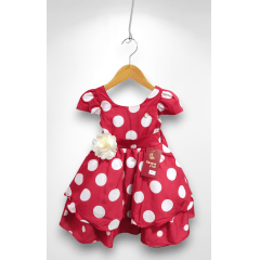 Vestido Infantil Vermelho C/ Broche de Flor Festas