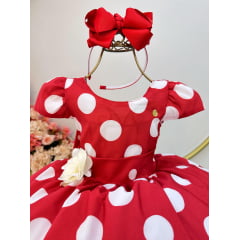 Vestido Infantil Vermelho C/ Broche de Flor Festas