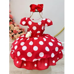 Vestido Infantil Vermelho C/ Broche de Flor Festas