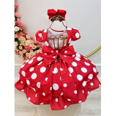 Vestido Infantil Vermelho C/ Broche de Flor Festas