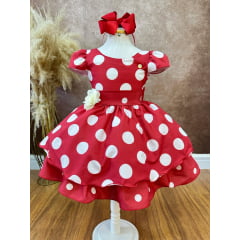 Vestido Infantil Vermelho C/ Broche de Flor Festas