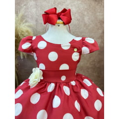 Vestido Infantil Vermelho C/ Broche de Flor Festas