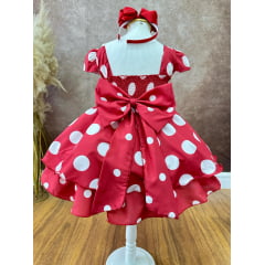 Vestido Infantil Vermelho C/ Broche de Flor Festas