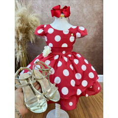 Vestido Infantil Vermelho C/ Broche de Flor Festas