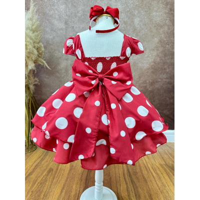 Vestido Infantil Vermelho C/ Broche de Flor Festas