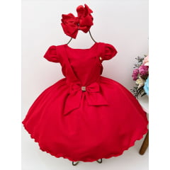 Vestido Infantil Vermelho C/ Laço Strass Luxo