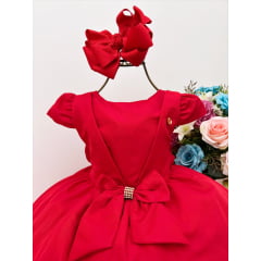 Vestido Infantil Vermelho C/ Laço Strass Luxo