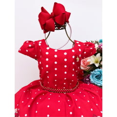 Vestido Infantil Vermelho Festas Ursinho Floral Luxo
