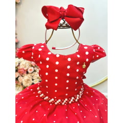 Vestido Infantil Vermelho Festas Ursinho Floral Luxo