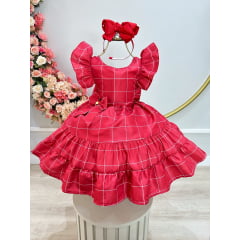 Vestido Infantil Vermelho Listras Brancas Festas Luxo