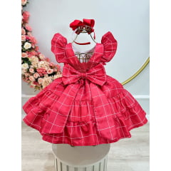 Vestido Infantil Vermelho Listras Brancas Festas Luxo