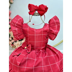 Vestido Infantil Vermelho Listras Brancas Festas Luxo