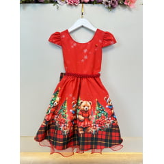 Vestido Infantil Vermelho Ursinhos Festas Natal