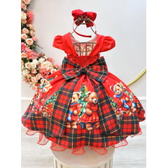 Vestido Infantil Vermelho Ursinhos Festas Natal
