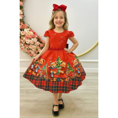 Vestido Infantil Vermelho Ursinhos Festas Natal