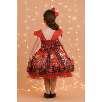 Vestido Infantil Vermelho Ursinhos Festas Natal