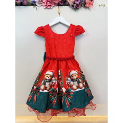 Vestido Infantil Vermelho Ursinhos Neve Festas Natal