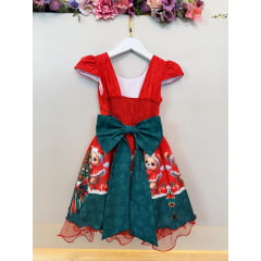 Vestido Infantil Vermelho Ursinhos Neve Festas Natal