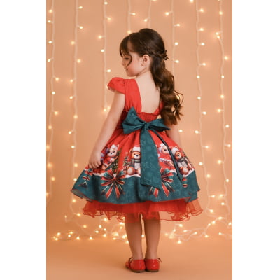 Vestido Infantil Vermelho Ursinhos Neve Festas Natal