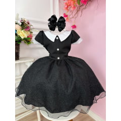 Vestido Infantil Preto Saia C/ Glitter