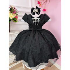Vestido Infantil Preto Saia C/ Glitter