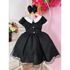 Vestido Infantil Preto Saia C/ Glitter