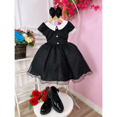 Vestido Infantil Preto Saia C/ Glitter