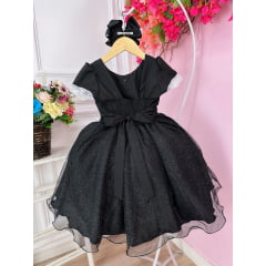 Vestido Infantil Preto Saia C/ Glitter