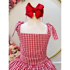 Vestido Infantil Xadrez Primavera Verão Vermelho e Branco