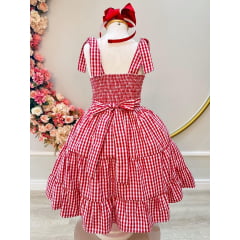 Vestido Infantil Xadrez Primavera Verão Vermelho e Branco