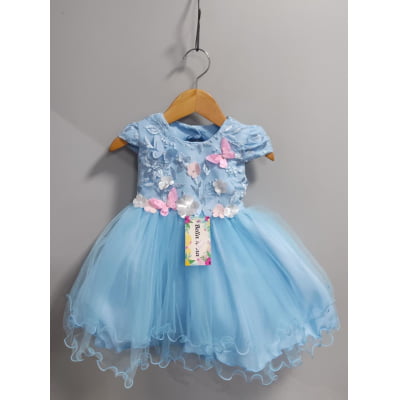 Vestido Infantil Azul Claro Jardim Encantado Renda Daminhas
