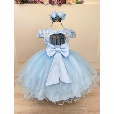 Vestido Infantil Azul Claro Jardim Encantado Renda Daminhas