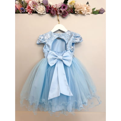 Vestido Infantil Azul Claro Jardim Encantado Renda Daminhas