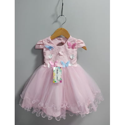 Vestido Infantil Rosa Claro Jardim Encantado Renda Daminhas