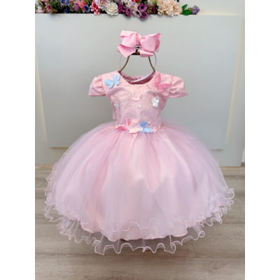 Vestido Infantil Rosa Claro Jardim Encantado Renda Daminhas