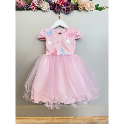 Vestido Infantil Rosa Claro Jardim Encantado Renda Daminhas