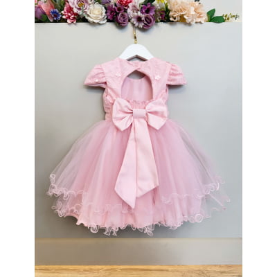 Vestido Infantil Rosa Claro Jardim Encantado Renda Daminhas