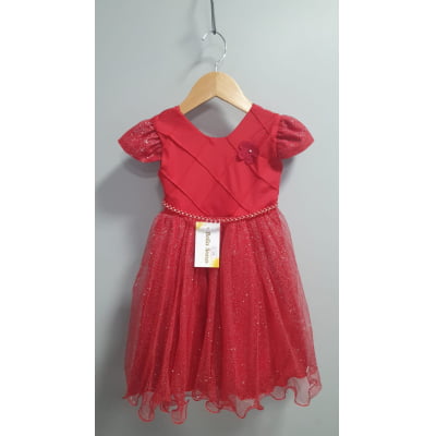 Vestido Infantil Vermelho Busto c/ Nervuras Daminha Festas Luxo