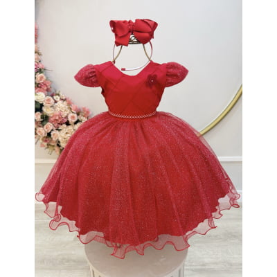 Vestido Infantil Vermelho Busto c/ Nervuras Daminha Festas Luxo