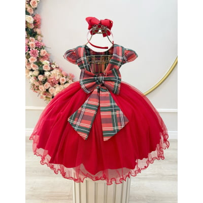 Vestido Infantil Vermelho Natal Cinto Pérolas