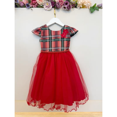 Vestido Infantil Vermelho Natal Cinto Pérolas