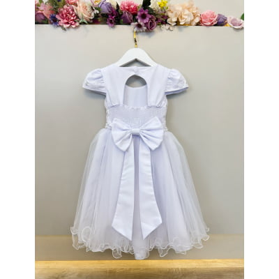 Vestido Infantil Branco Busto C/ Renda e Borboletas Daminhas