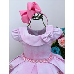 Vestido Infantil Rosa Bosque Jardim Encantado C/ Pérolas