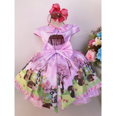 Vestido Infantil Rosa Bosque Jardim Encantado Cinto Pérolas