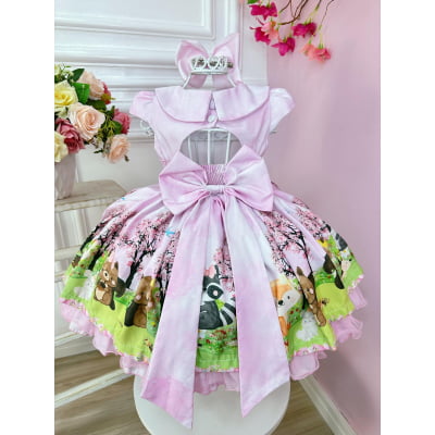 Vestido Infantil Rosa Bosque Jardim Encantado Cinto Pérolas